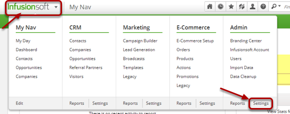 1. Go to Infusionsoft Admin → Settings