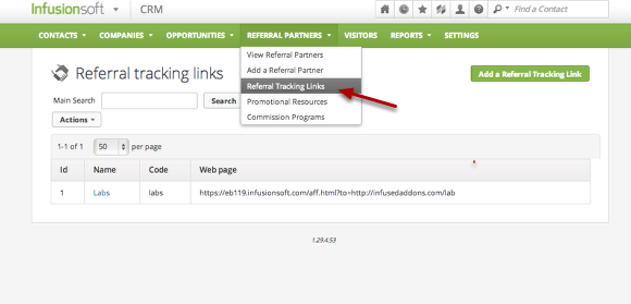 1. Go to Referral Tracking Links in Infusionsoft