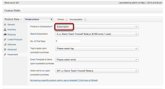 Configure the Woocommerce product as Subscription
