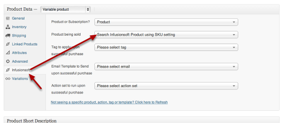 1. Set woocommerce product to search infusionsoft product using SKU value