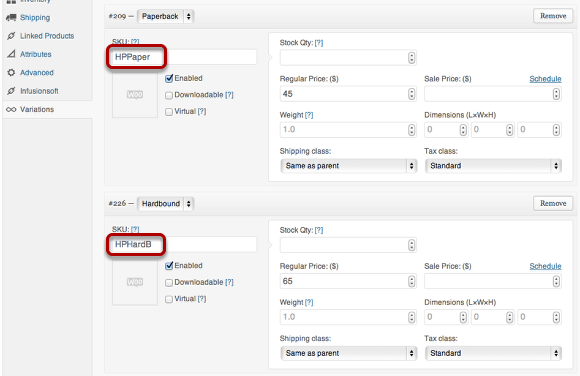 2. Add / Update Variations