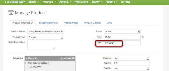 3. Make sure Infusionsoft Product have the same SKU